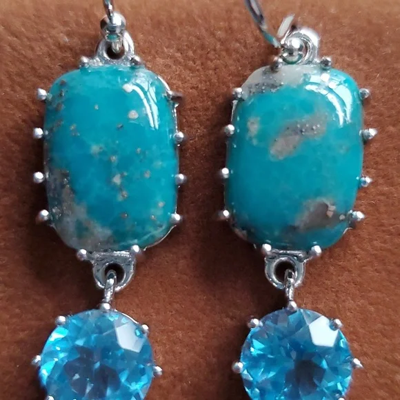 Campo Frio‎ Turquoise and Blue Topaz Sterling Silver French Hook Earrings